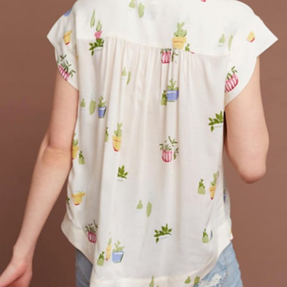 Anthro Maeve Cactus Plant Raffine Blouse H10785 - Picture 8 of 12